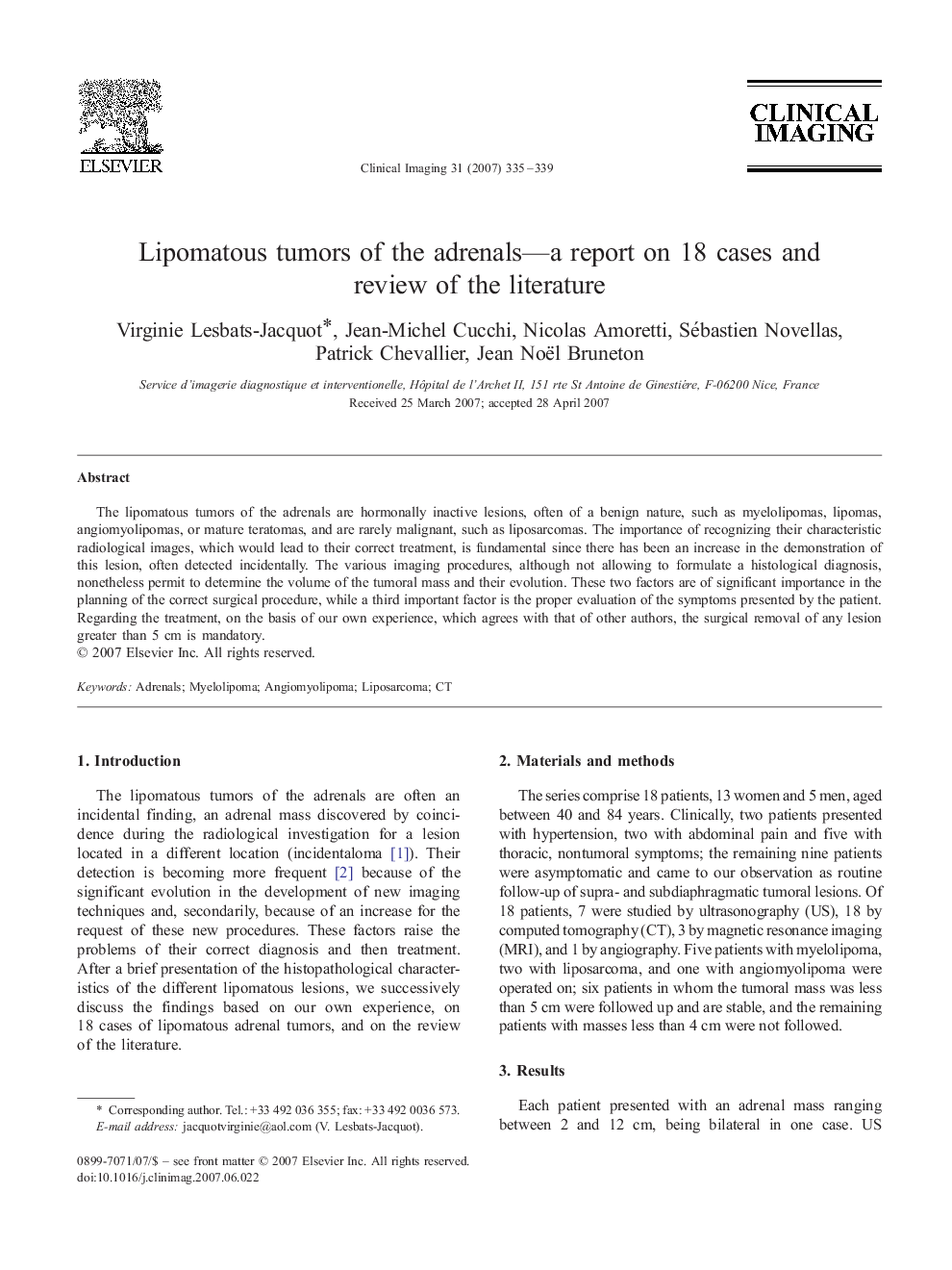 عکس صفحه اول مقاله: Lipomatous tumors of the adrenals—a report on 18 cases and review of the literature Lipomatous tumors of the adrenals—a report on 18 cases and review of the literature