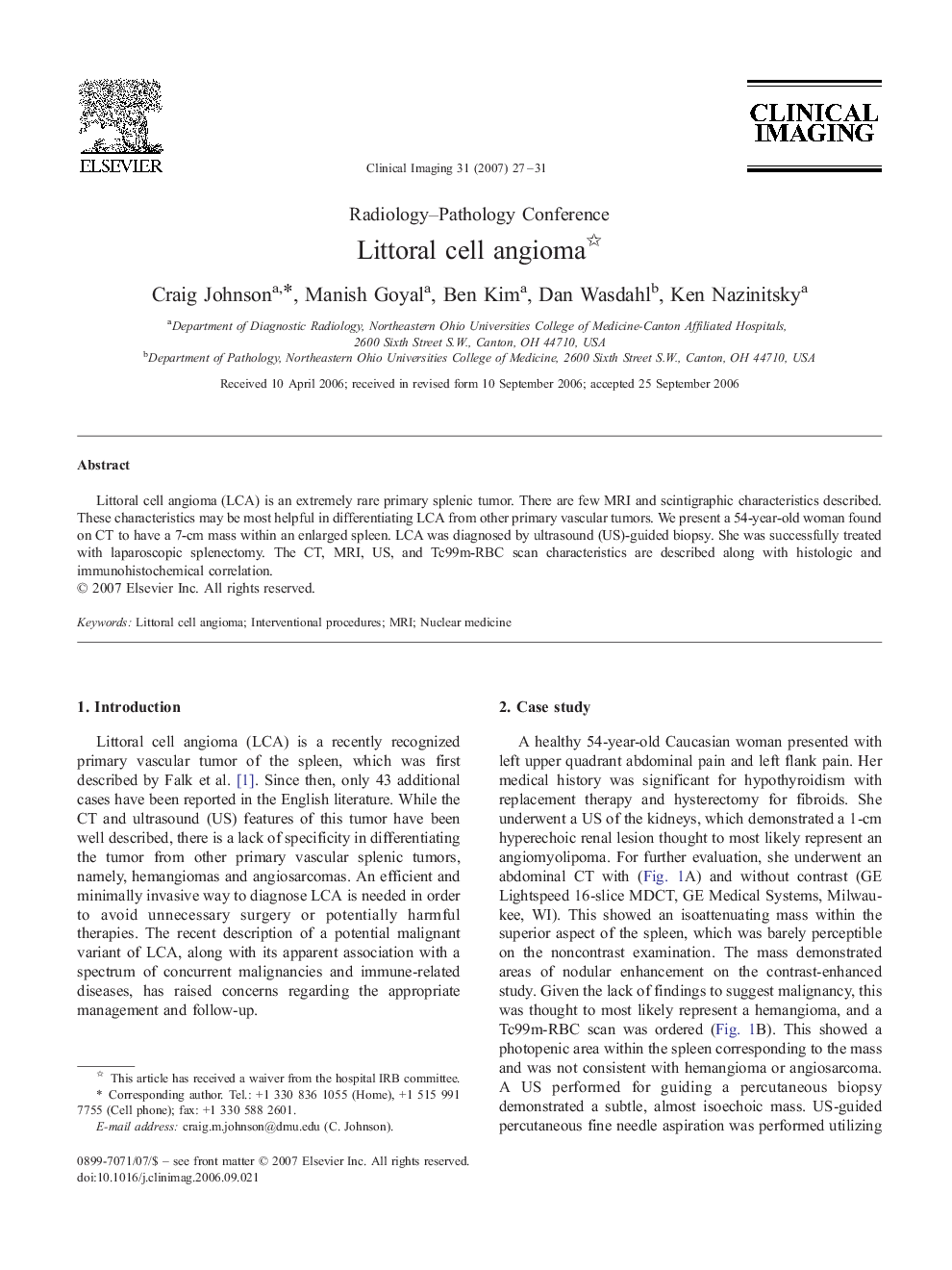 Littoral cell angioma 