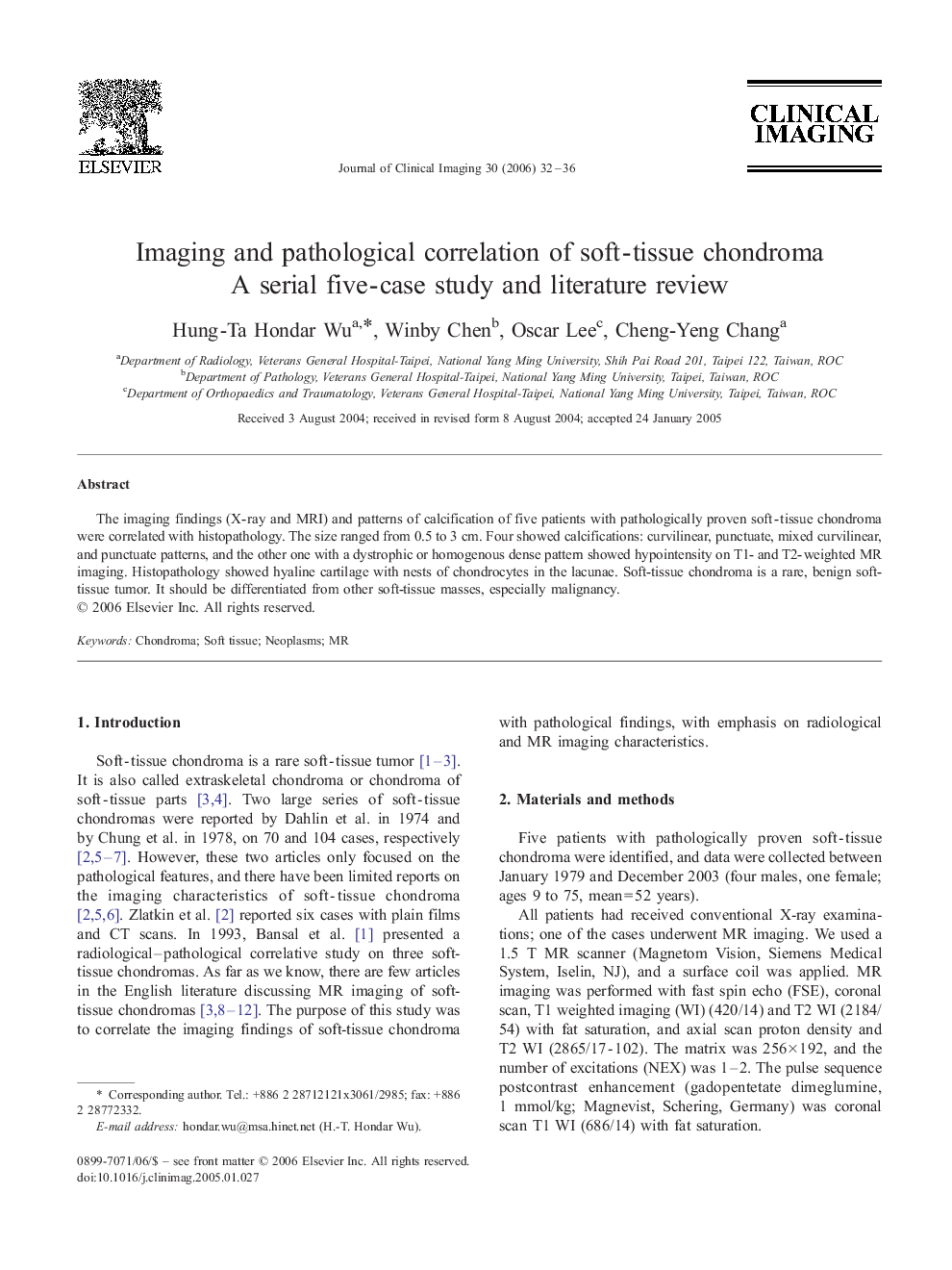 Imaging and pathological correlation of soft-tissue chondroma: A serial five-case study and literature review