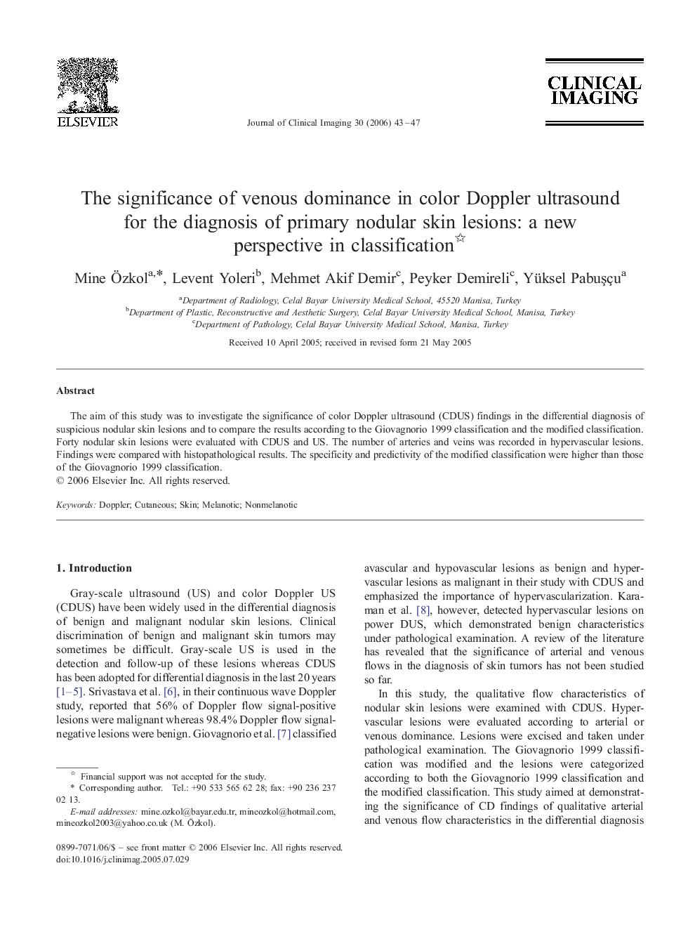 The significance of venous dominance in color Doppler ultrasound for the diagnosis of primary nodular skin lesions: a new perspective in classification