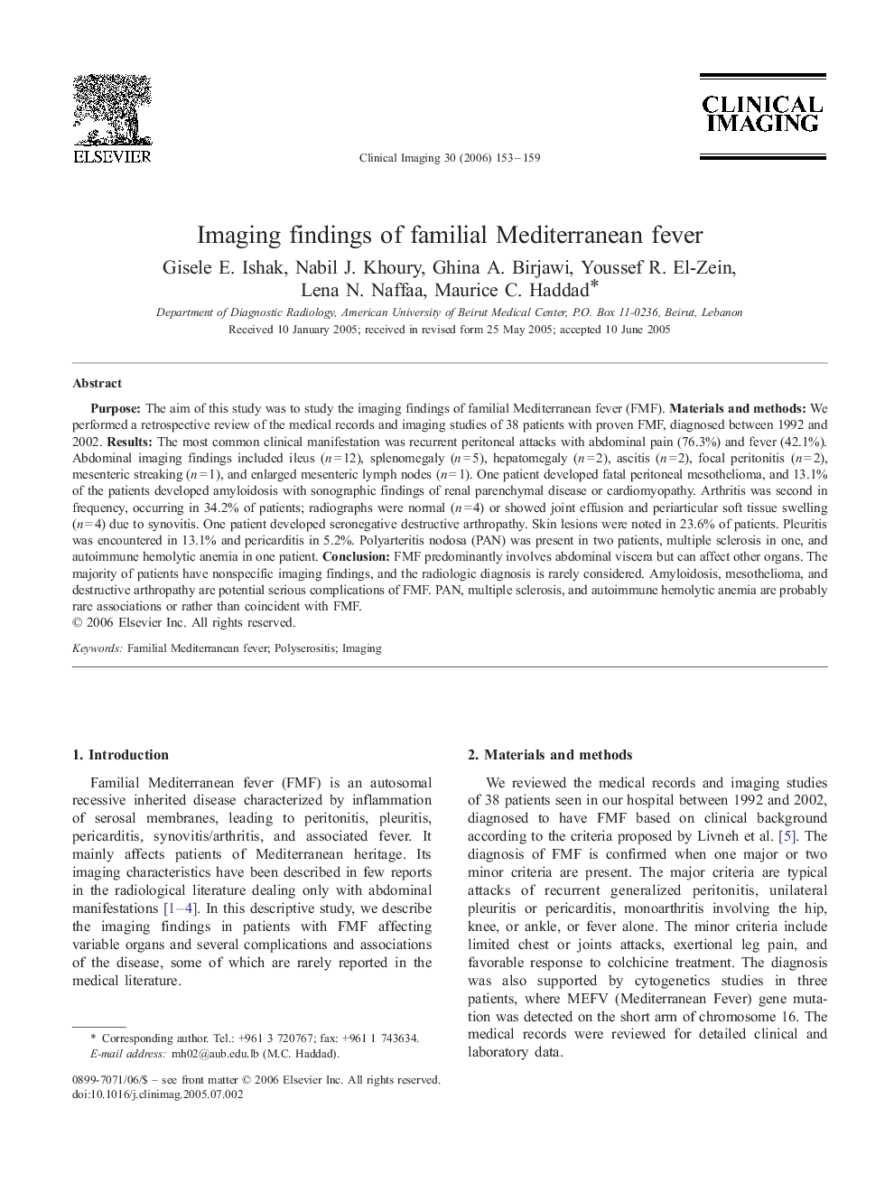 Imaging findings of familial Mediterranean fever