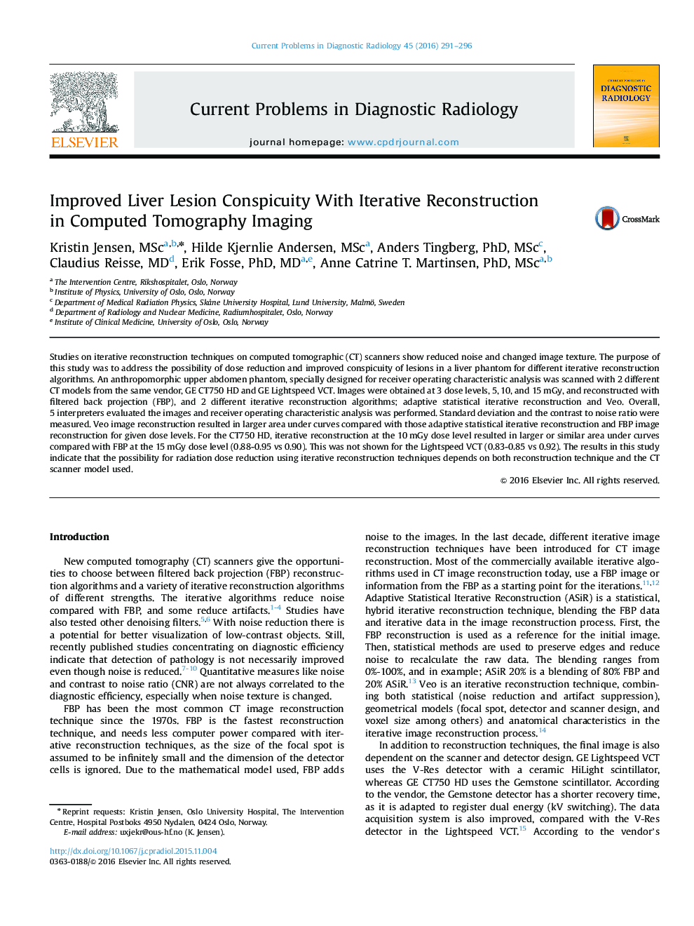 Improved Liver Lesion Conspicuity With Iterative Reconstruction in Computed Tomography Imaging