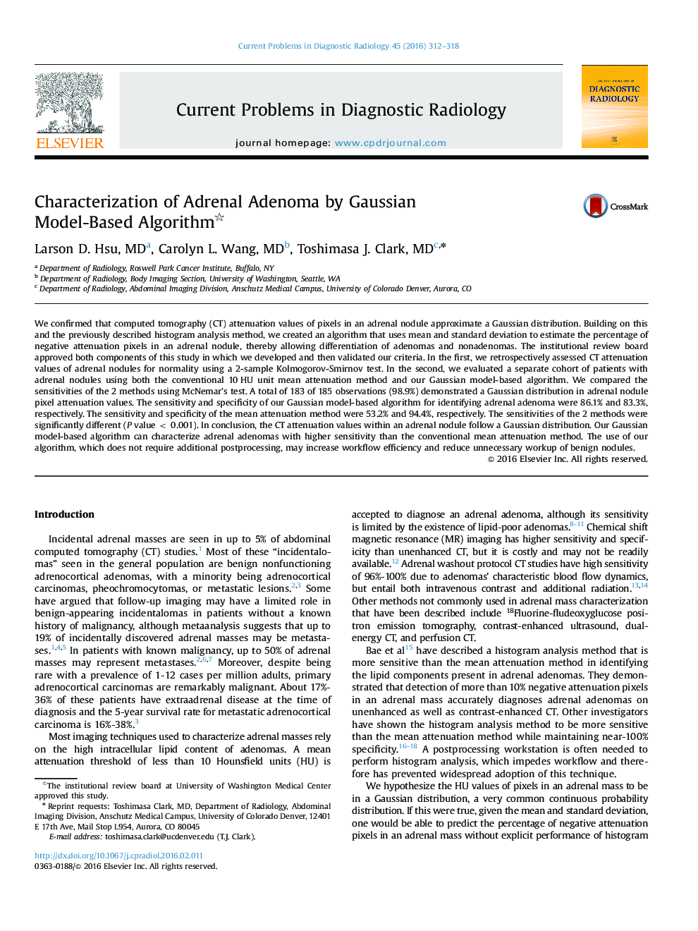 Characterization of Adrenal Adenoma by Gaussian Model-Based Algorithm 
