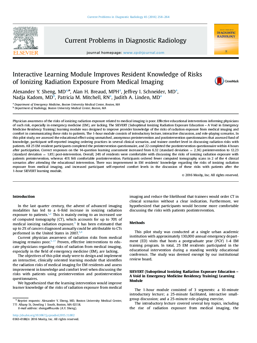 Interactive Learning Module Improves Resident Knowledge of Risks of Ionizing Radiation Exposure From Medical Imaging