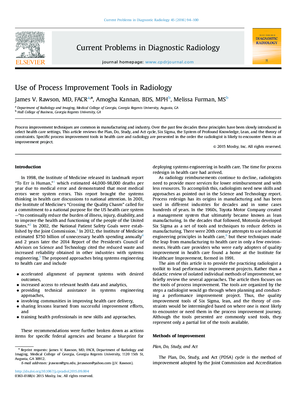 Use of Process Improvement Tools in Radiology