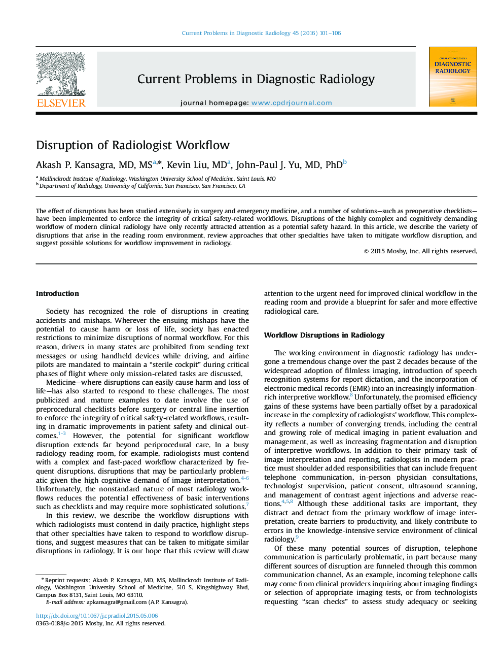 Disruption of Radiologist Workflow