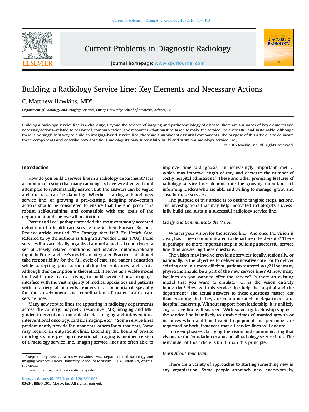 Building a Radiology Service Line: Key Elements and Necessary Actions