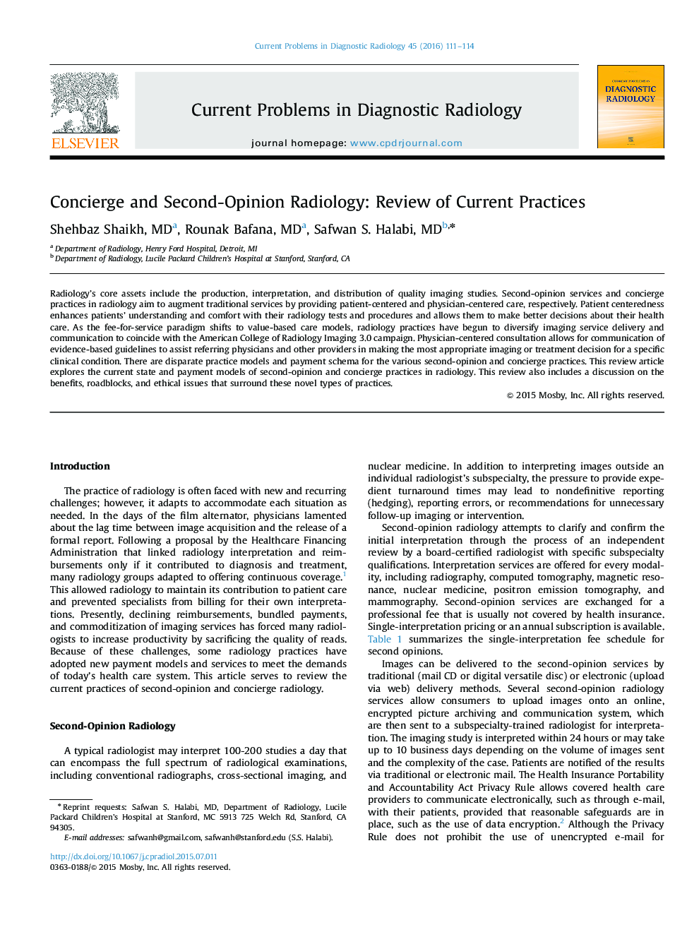 Concierge and Second-Opinion Radiology: Review of Current Practices