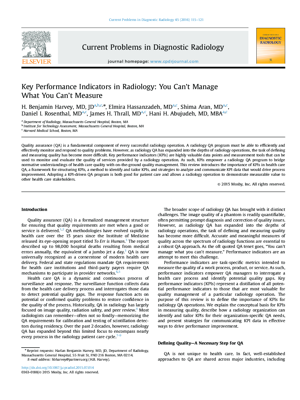 Key Performance Indicators in Radiology: You Can’t Manage What You Can’t Measure