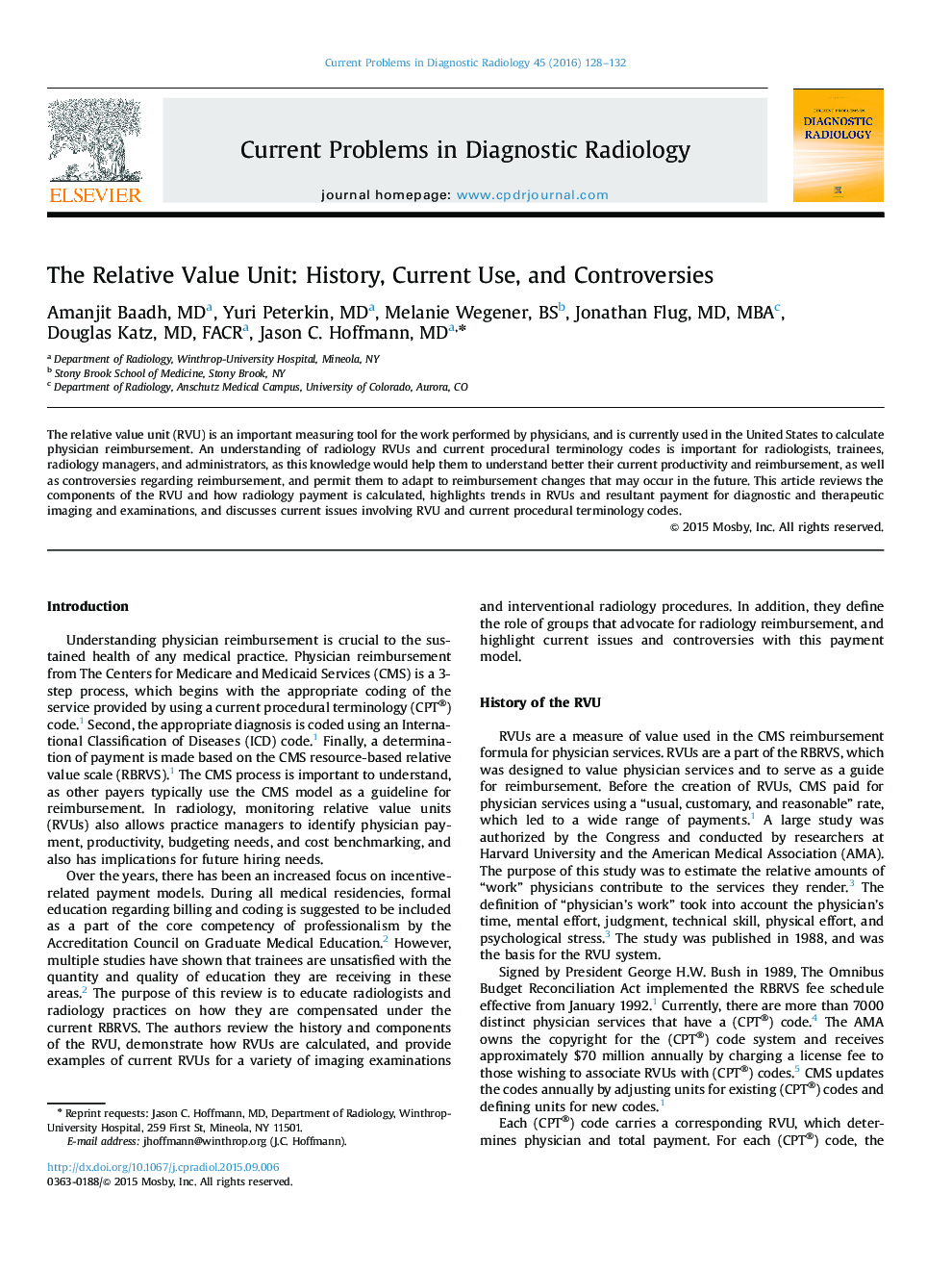 The Relative Value Unit: History, Current Use, and Controversies