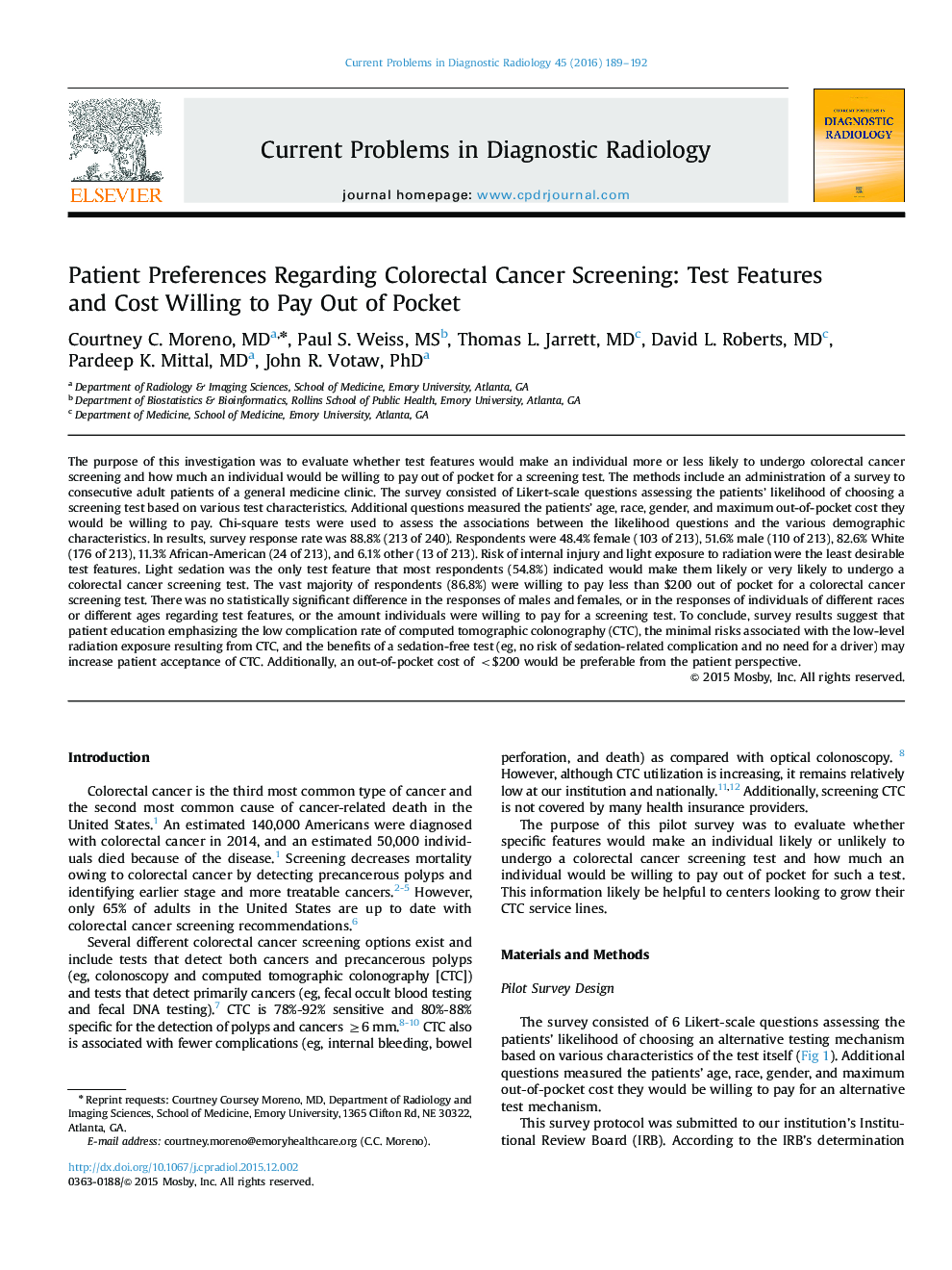 Patient Preferences Regarding Colorectal Cancer Screening: Test Features and Cost Willing to Pay Out of Pocket