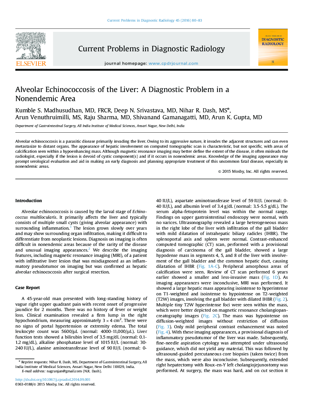 Alveolar Echinococcosis of the Liver: A Diagnostic Problem in a Nonendemic Area