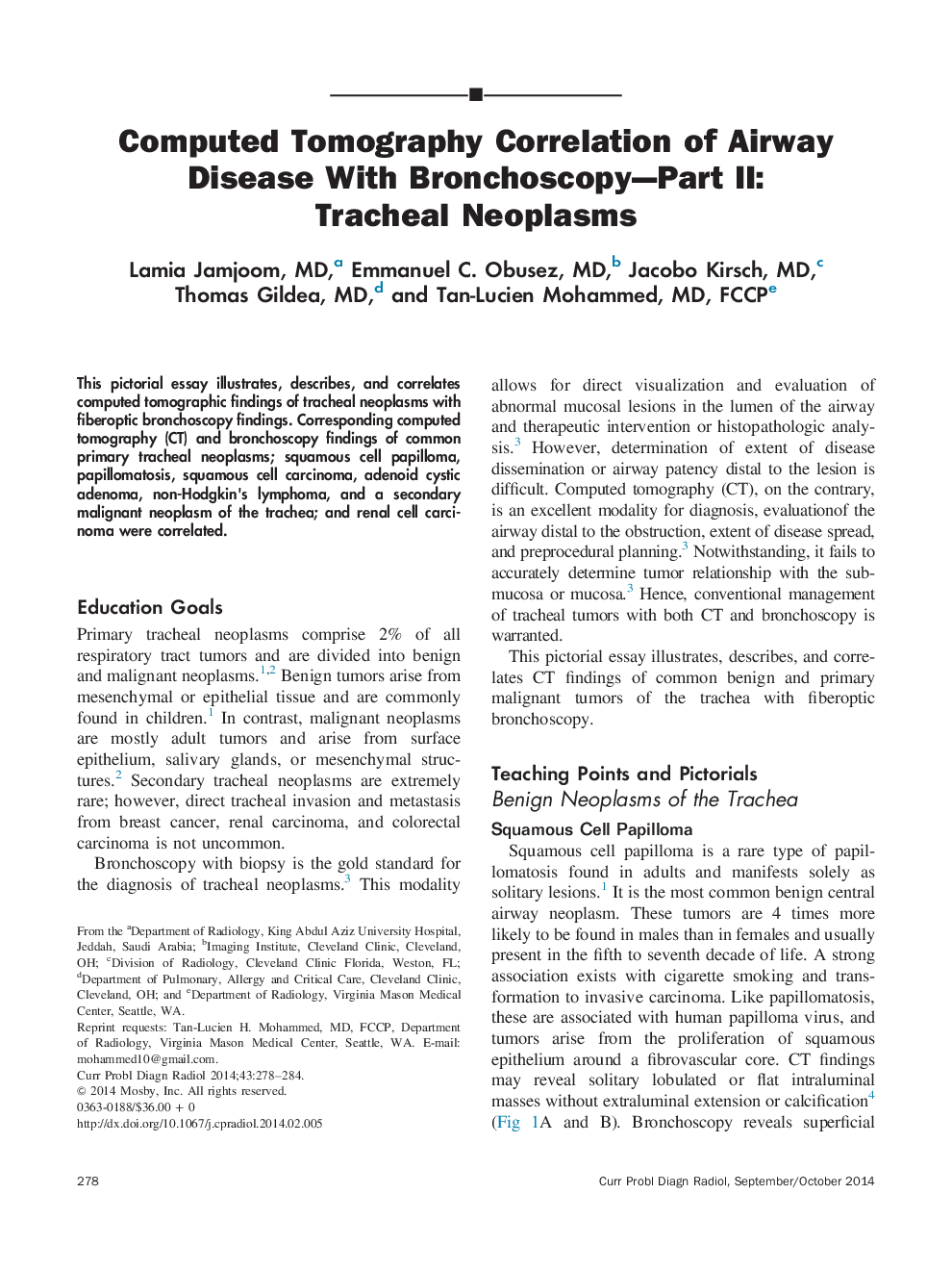 همبستگی کامپیوتری توموگرافی با بیماری برونکوسکوپی قسمت دوم: نئوپلاسم های تراشه 