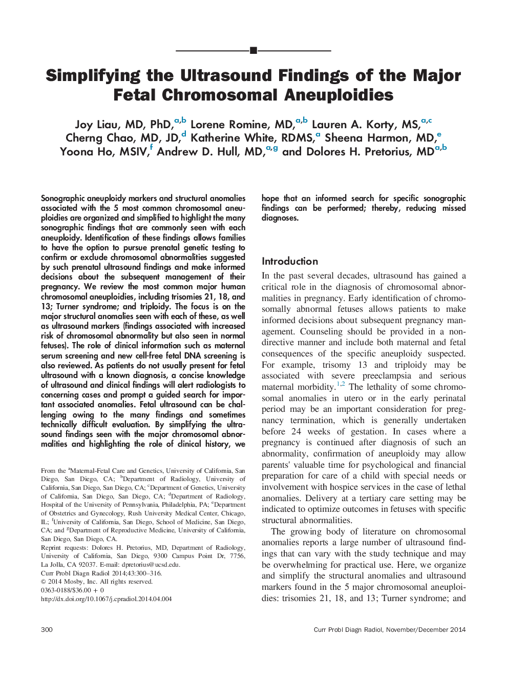 Simplifying the Ultrasound Findings of the Major Fetal Chromosomal Aneuploidies