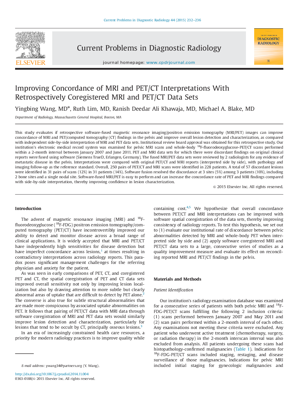 Improving Concordance of MRI and PET/CT Interpretations With Retrospectively Coregistered MRI and PET/CT Data Sets