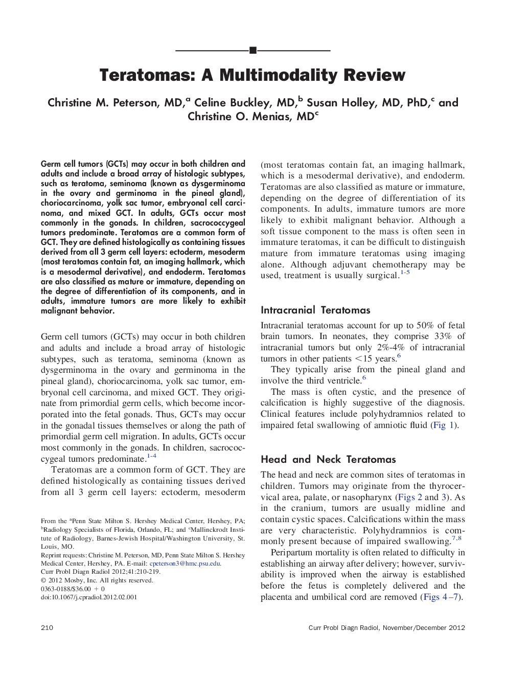 Teratomas: A Multimodality Review