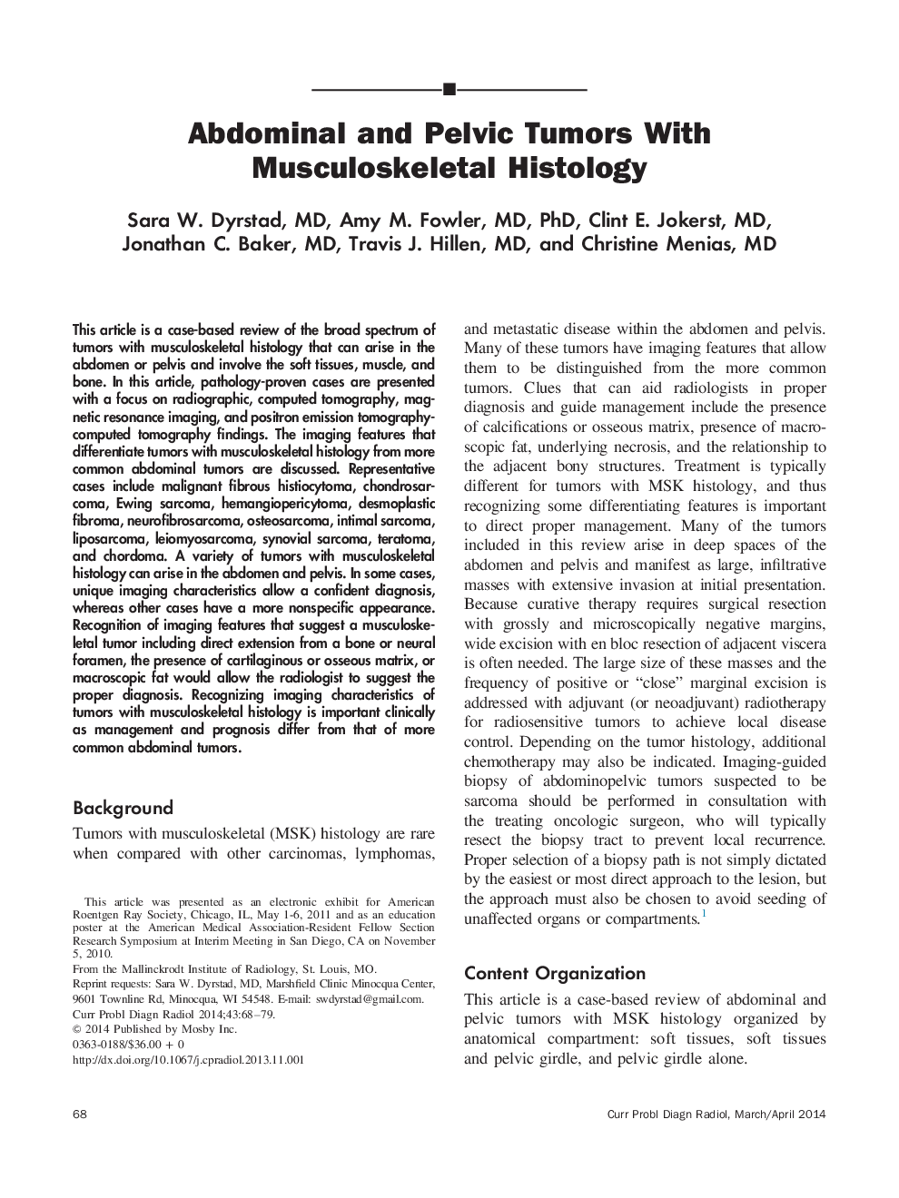 Abdominal and Pelvic Tumors With Musculoskeletal Histology 