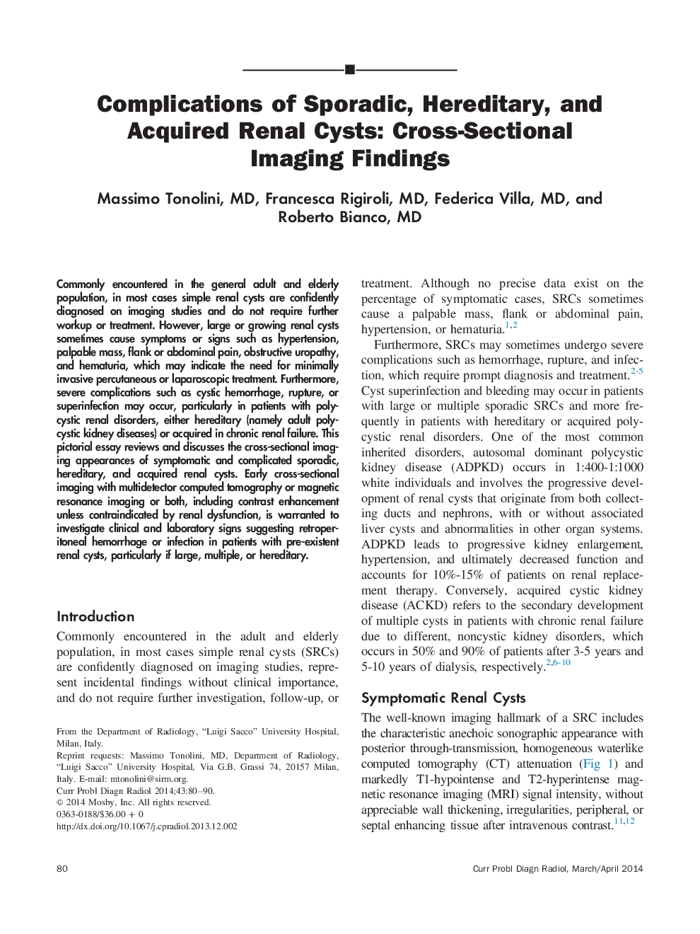 Complications of Sporadic, Hereditary, and Acquired Renal Cysts: Cross-Sectional Imaging Findings