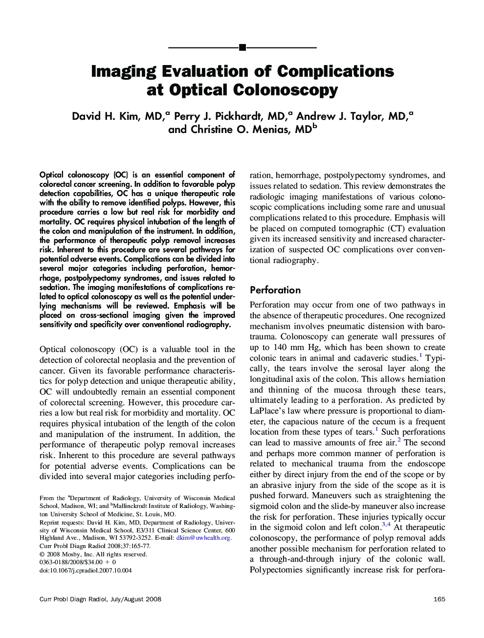 Imaging Evaluation of Complications at Optical Colonoscopy