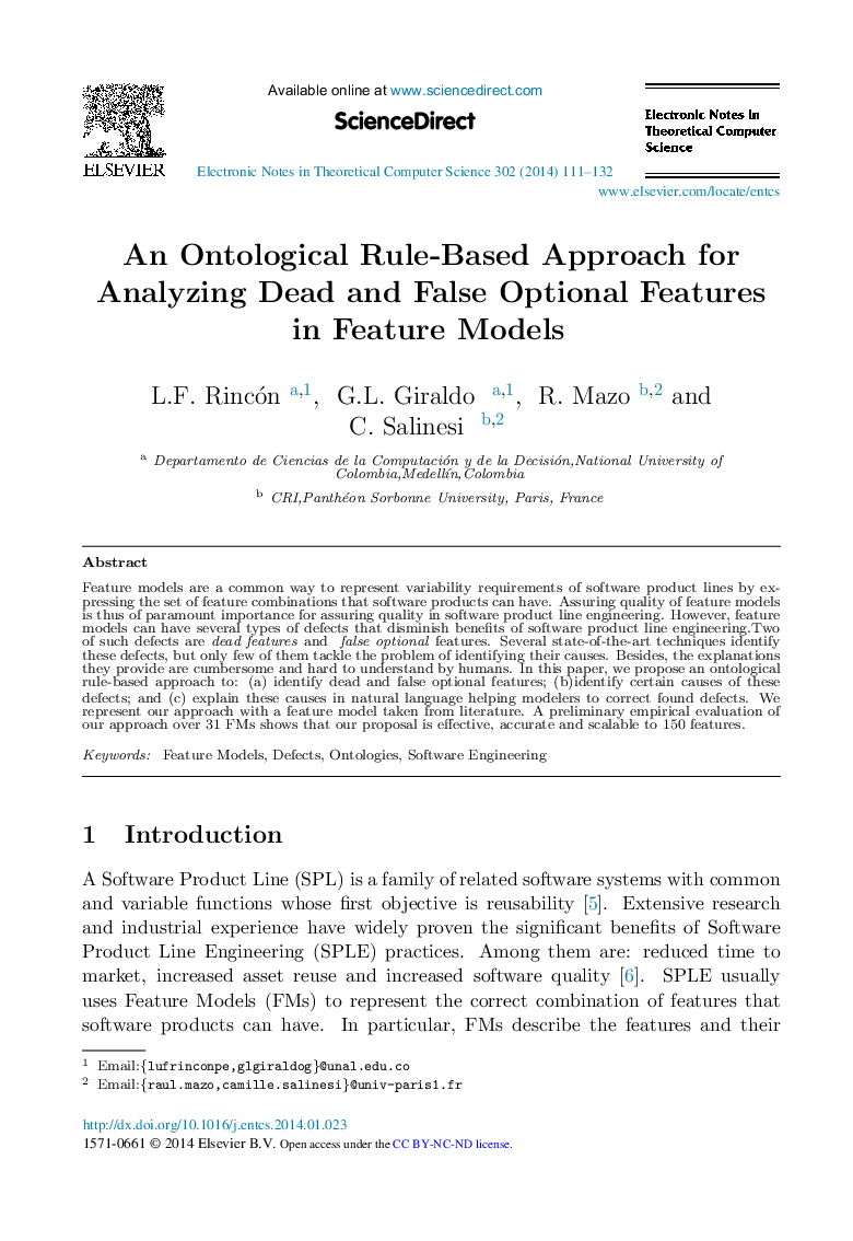 یک رویکرد مبتنی بر قانون شناختی برای تحلیل ویژگی های اختیاری مرده و غلط در مدل های ویژگی 