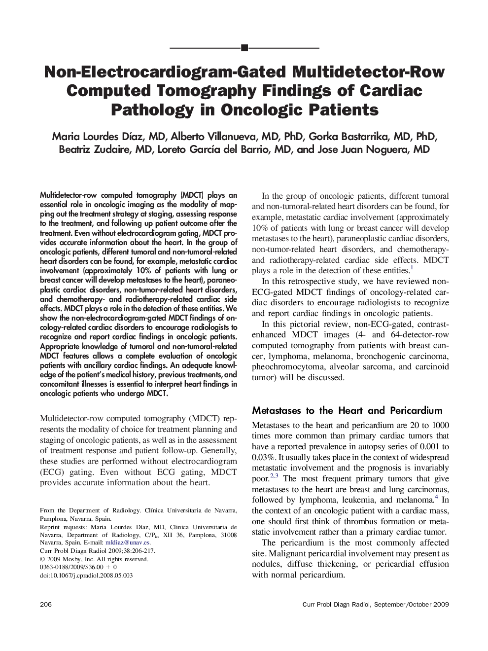 Non-Electrocardiogram-Gated Multidetector-Row Computed Tomography Findings of Cardiac Pathology in Oncologic Patients