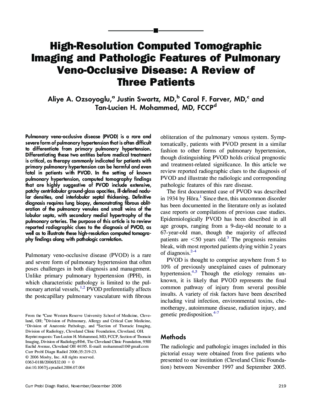 High-Resolution Computed Tomographic Imaging and Pathologic Features of Pulmonary Veno-Occlusive Disease: A Review of Three Patients