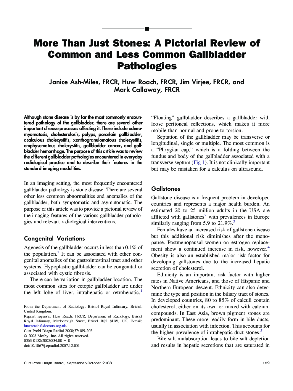 More Than Just Stones: A Pictorial Review of Common and Less Common Gallbladder Pathologies