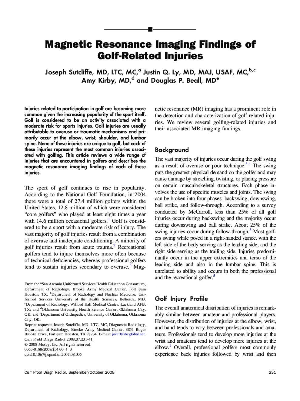 Magnetic Resonance Imaging Findings of Golf-Related Injuries