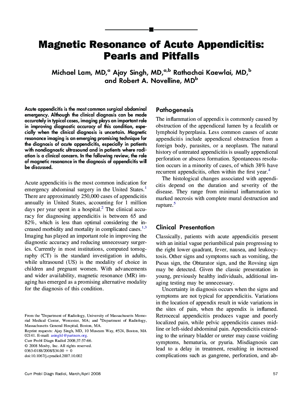 Magnetic Resonance of Acute Appendicitis: Pearls and Pitfalls