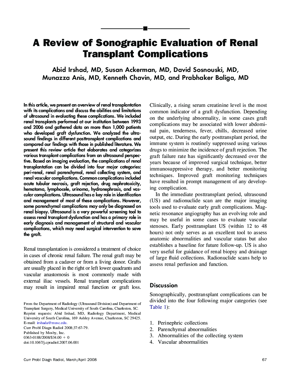 A Review of Sonographic Evaluation of Renal Transplant Complications