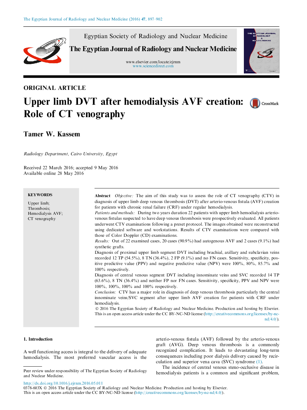 Upper limb DVT after hemodialysis AVF creation: Role of CT venography 