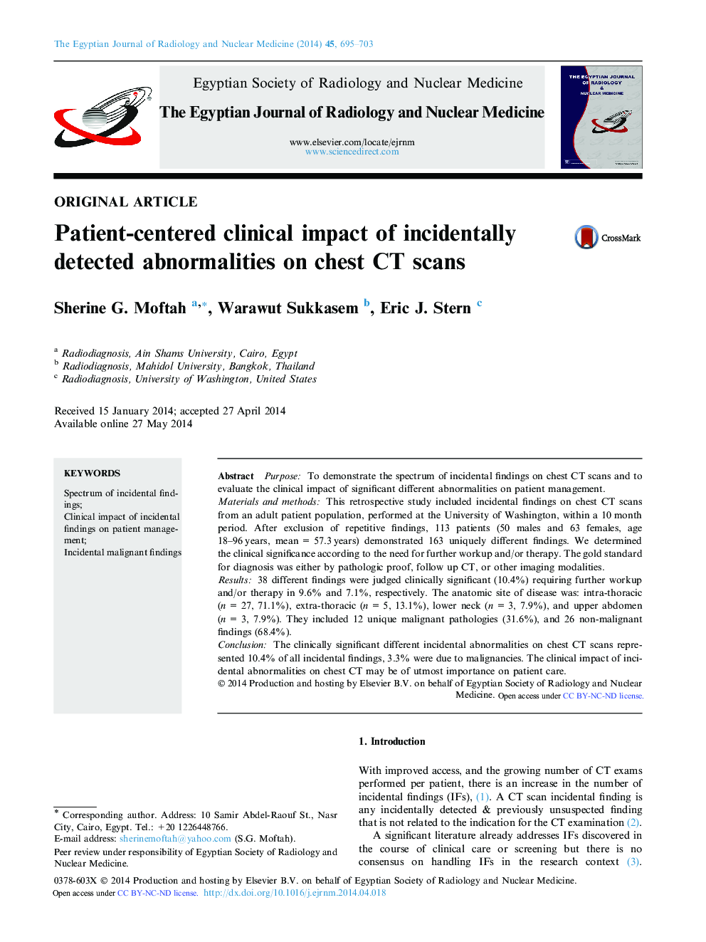 Patient-centered clinical impact of incidentally detected abnormalities on chest CT scans 