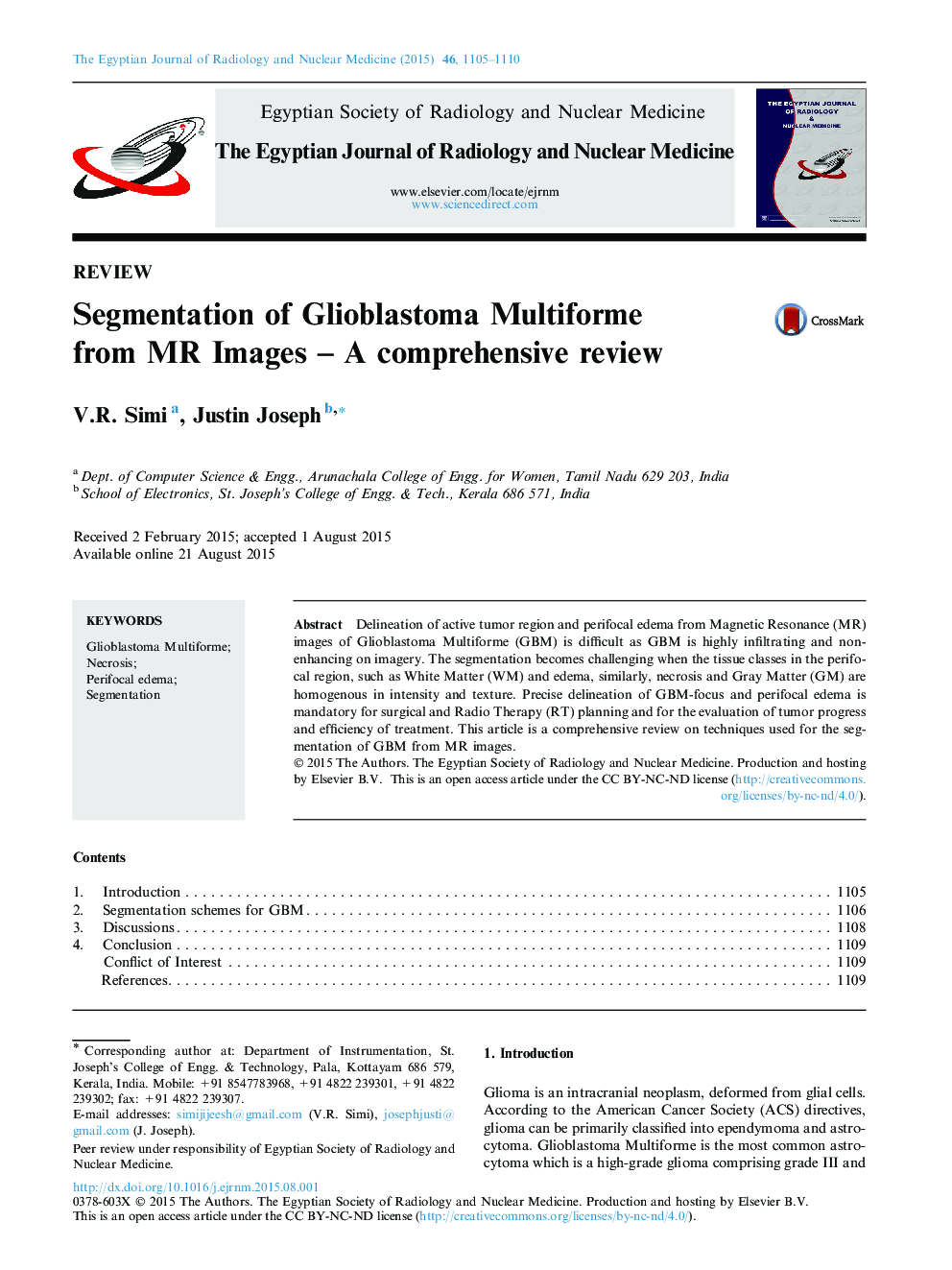 Segmentation of Glioblastoma Multiforme from MR Images – A comprehensive review 