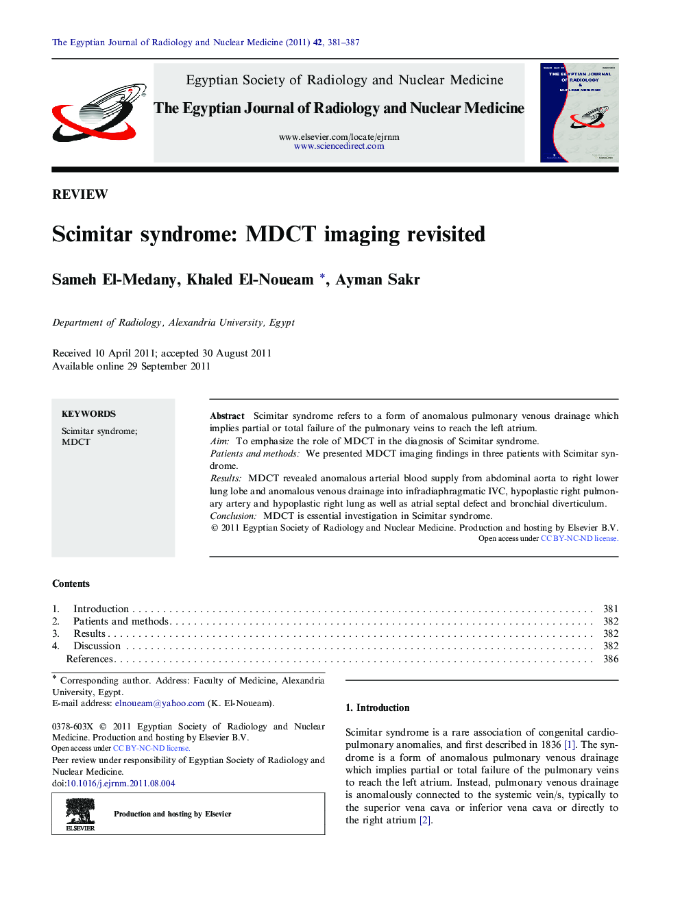 Scimitar syndrome: MDCT imaging revisited 