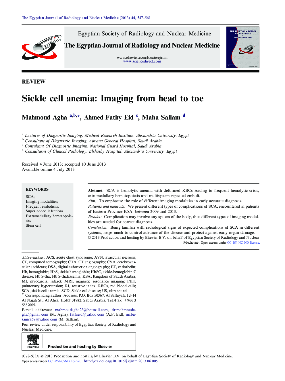 Sickle cell anemia: Imaging from head to toe 