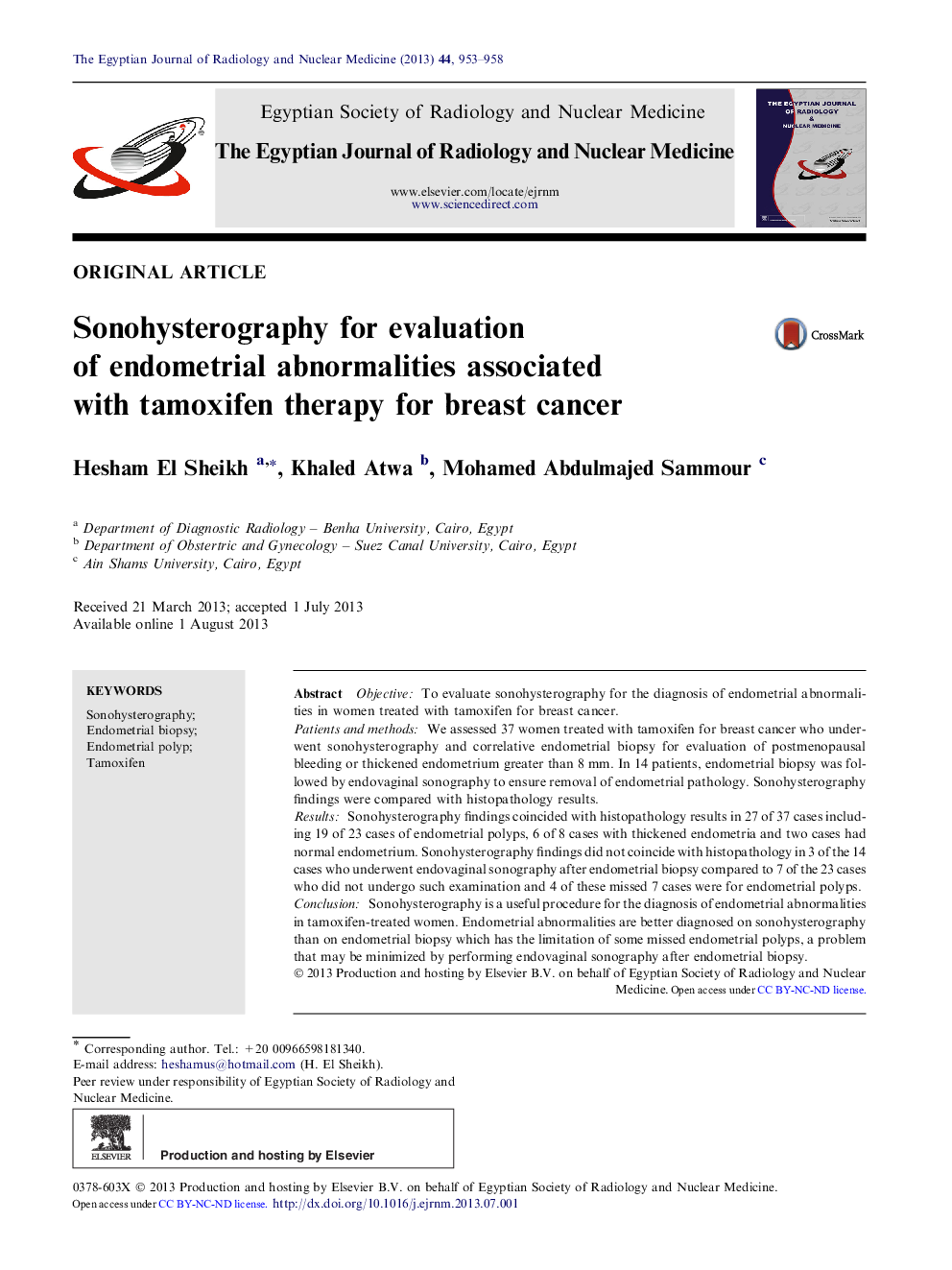 Sonohysterography for evaluation of endometrial abnormalities associated with tamoxifen therapy for breast cancer 