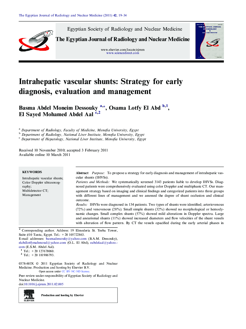 Intrahepatic vascular shunts: Strategy for early diagnosis, evaluation and management 