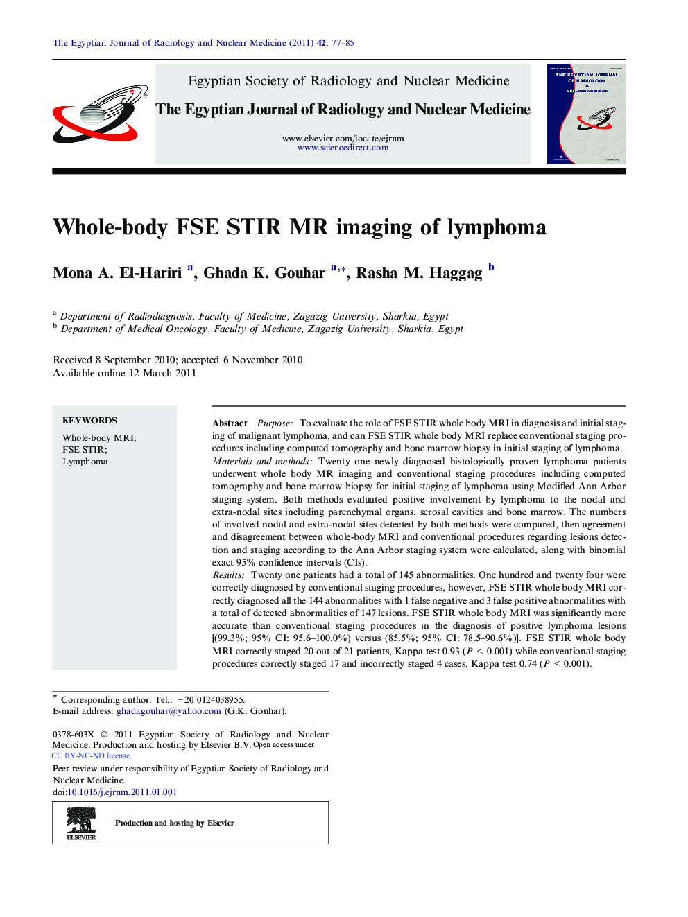 Whole-body FSE STIR MR imaging of lymphoma 