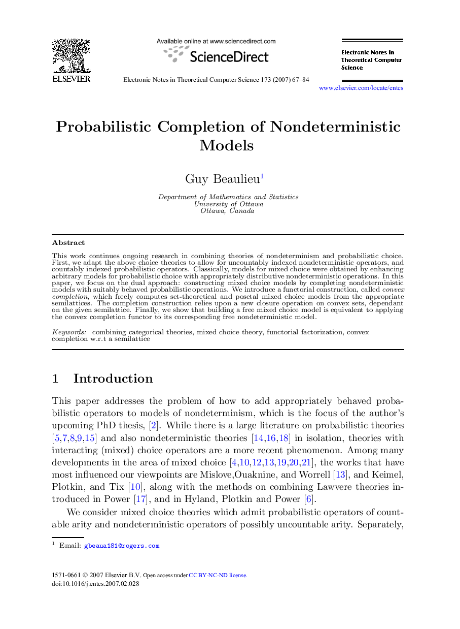 Probabilistic Completion of Nondeterministic Models