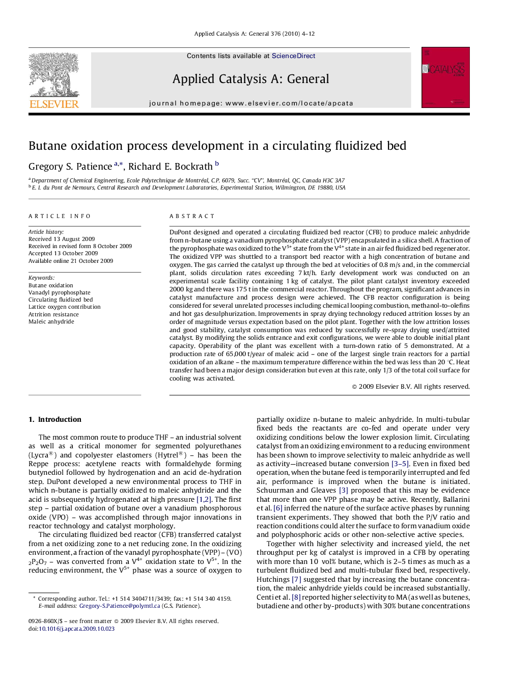 Butane oxidation process development in a circulating fluidized bed