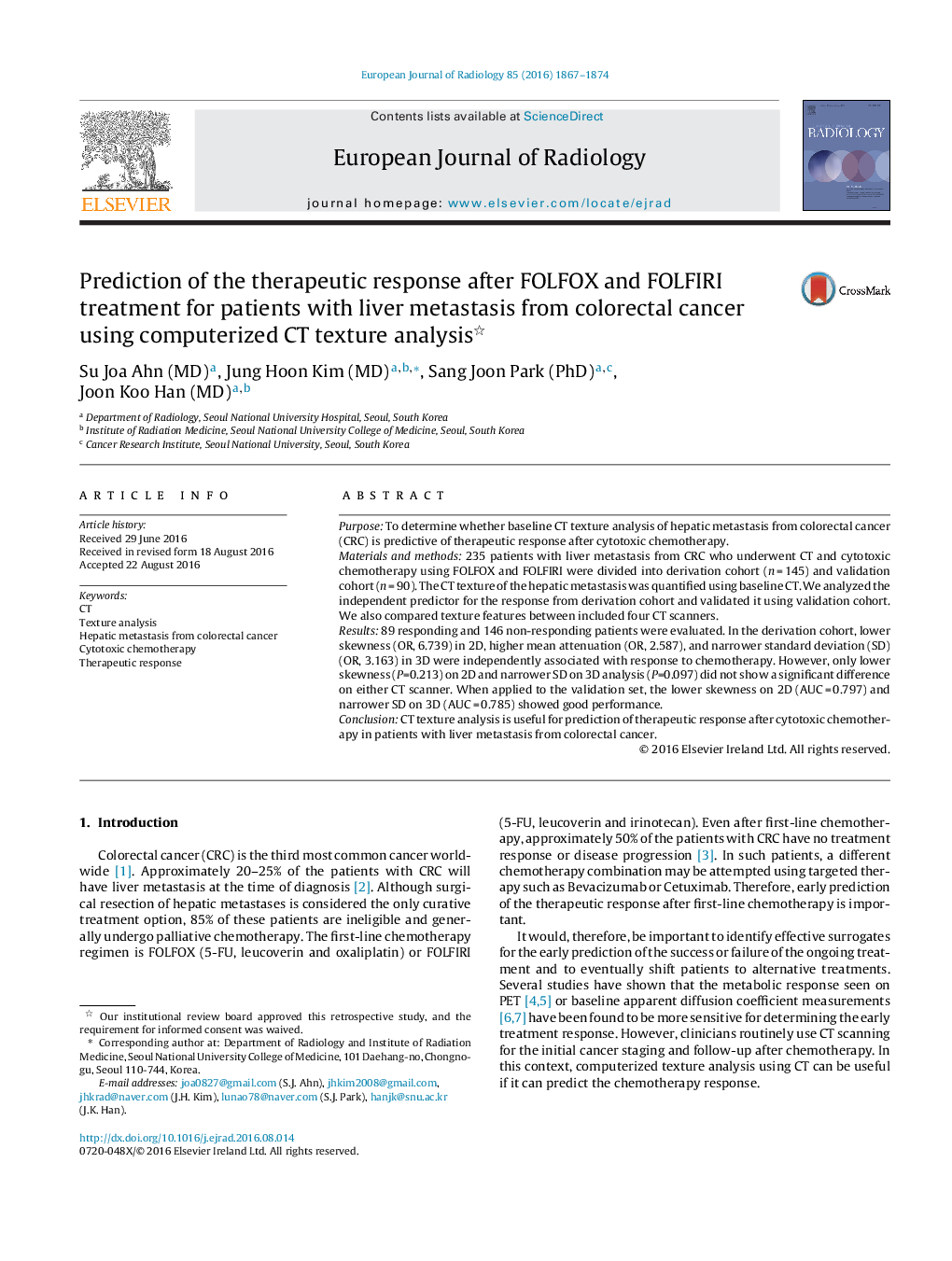 Prediction of the therapeutic response after FOLFOX and FOLFIRI treatment for patients with liver metastasis from colorectal cancer using computerized CT texture analysis 