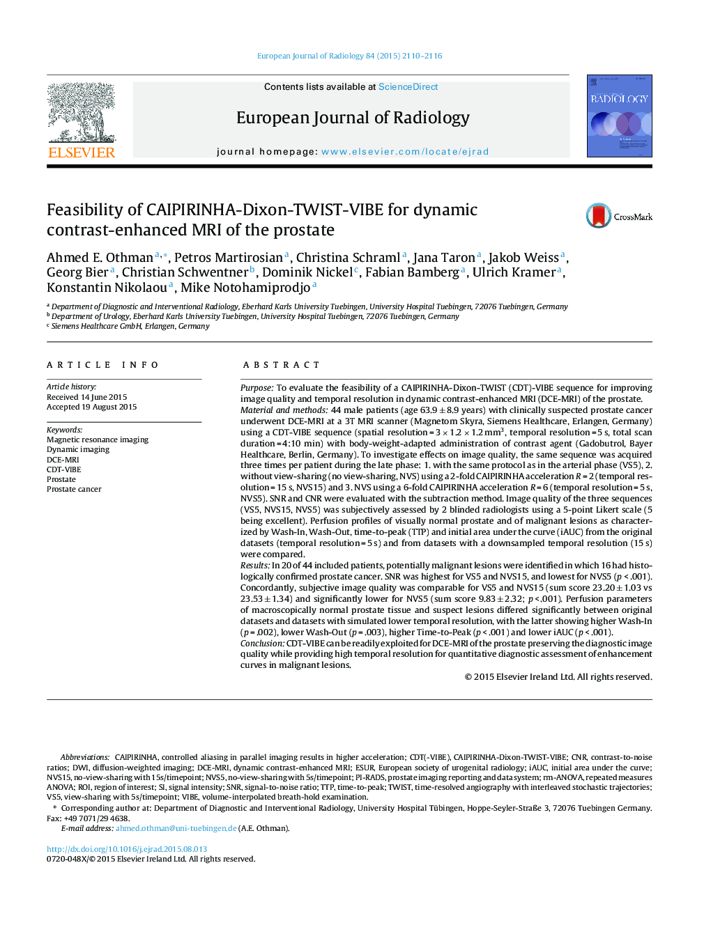 Feasibility of CAIPIRINHA-Dixon-TWIST-VIBE for dynamic contrast-enhanced MRI of the prostate