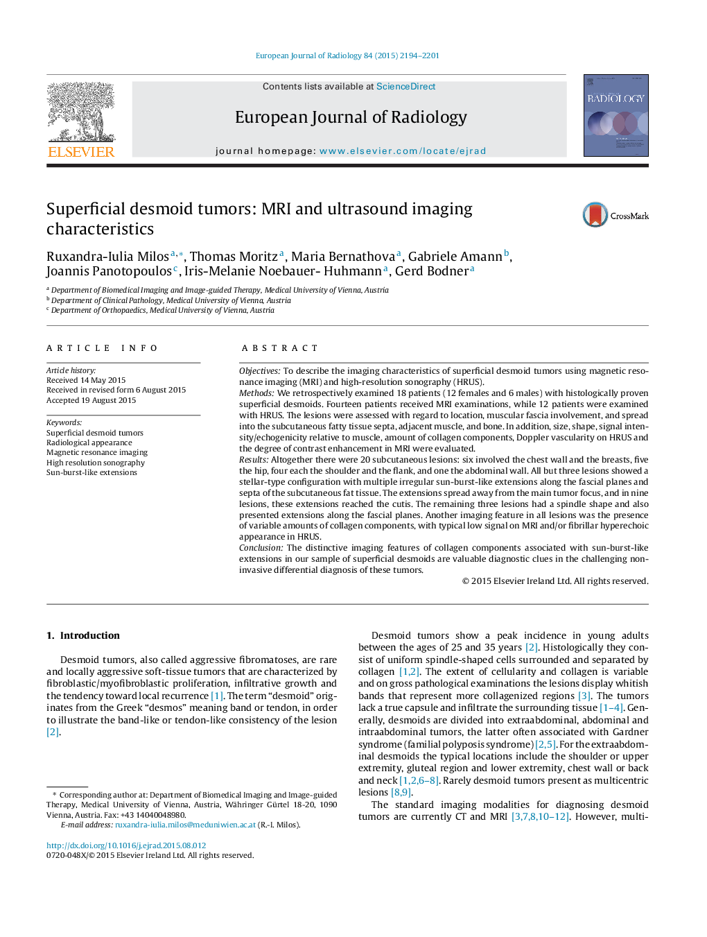 Superficial desmoid tumors: MRI and ultrasound imaging characteristics