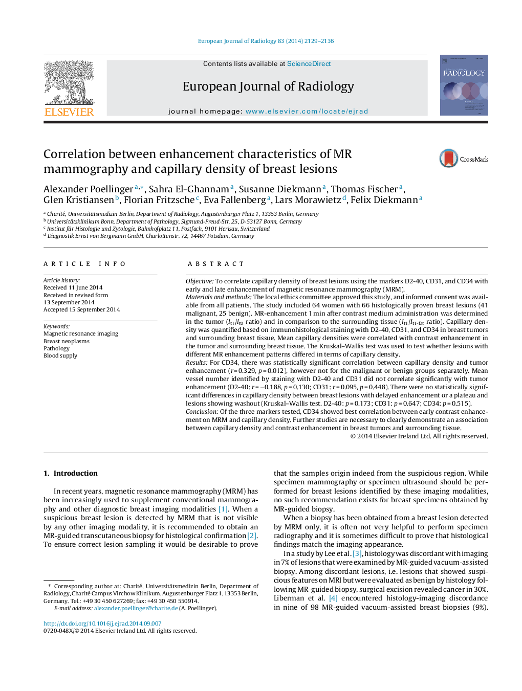 Correlation between enhancement characteristics of MR mammography and capillary density of breast lesions