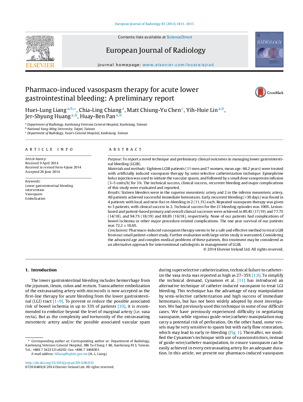 Pharmaco-induced vasospasm therapy for acute lower gastrointestinal bleeding: A preliminary report