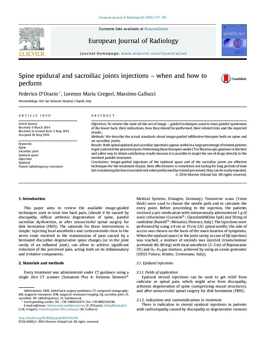 Spine epidural and sacroiliac joints injections – when and how to perform