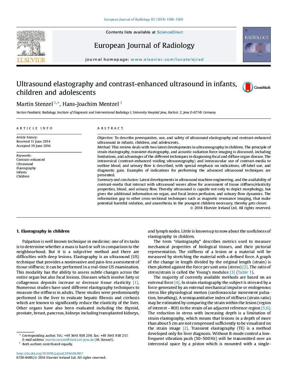 Ultrasound elastography and contrast-enhanced ultrasound in infants, children and adolescents