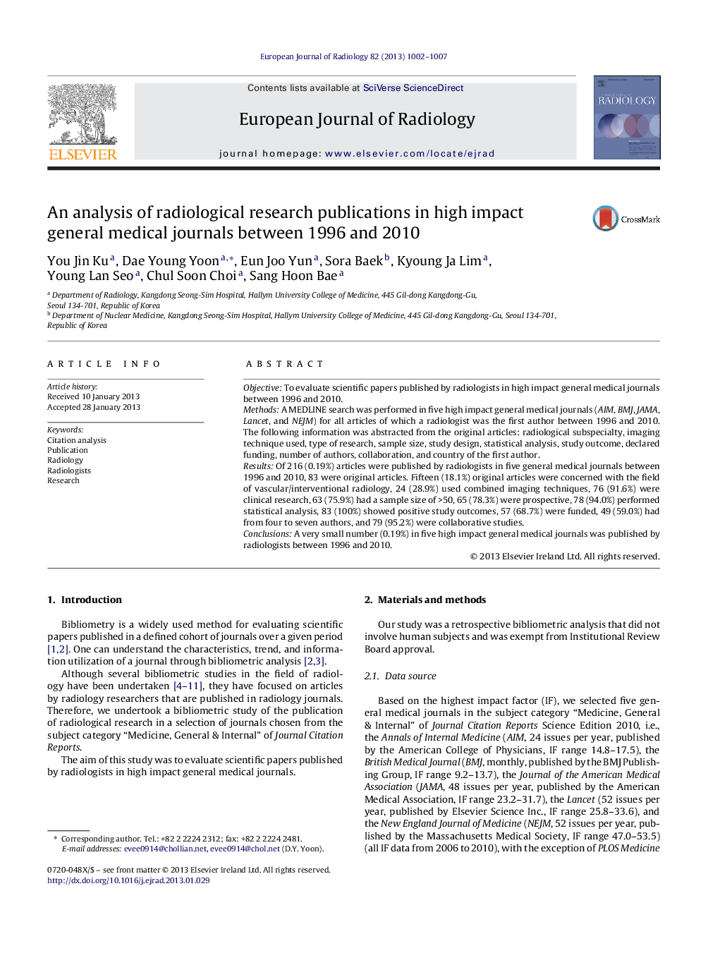 An analysis of radiological research publications in high impact general medical journals between 1996 and 2010