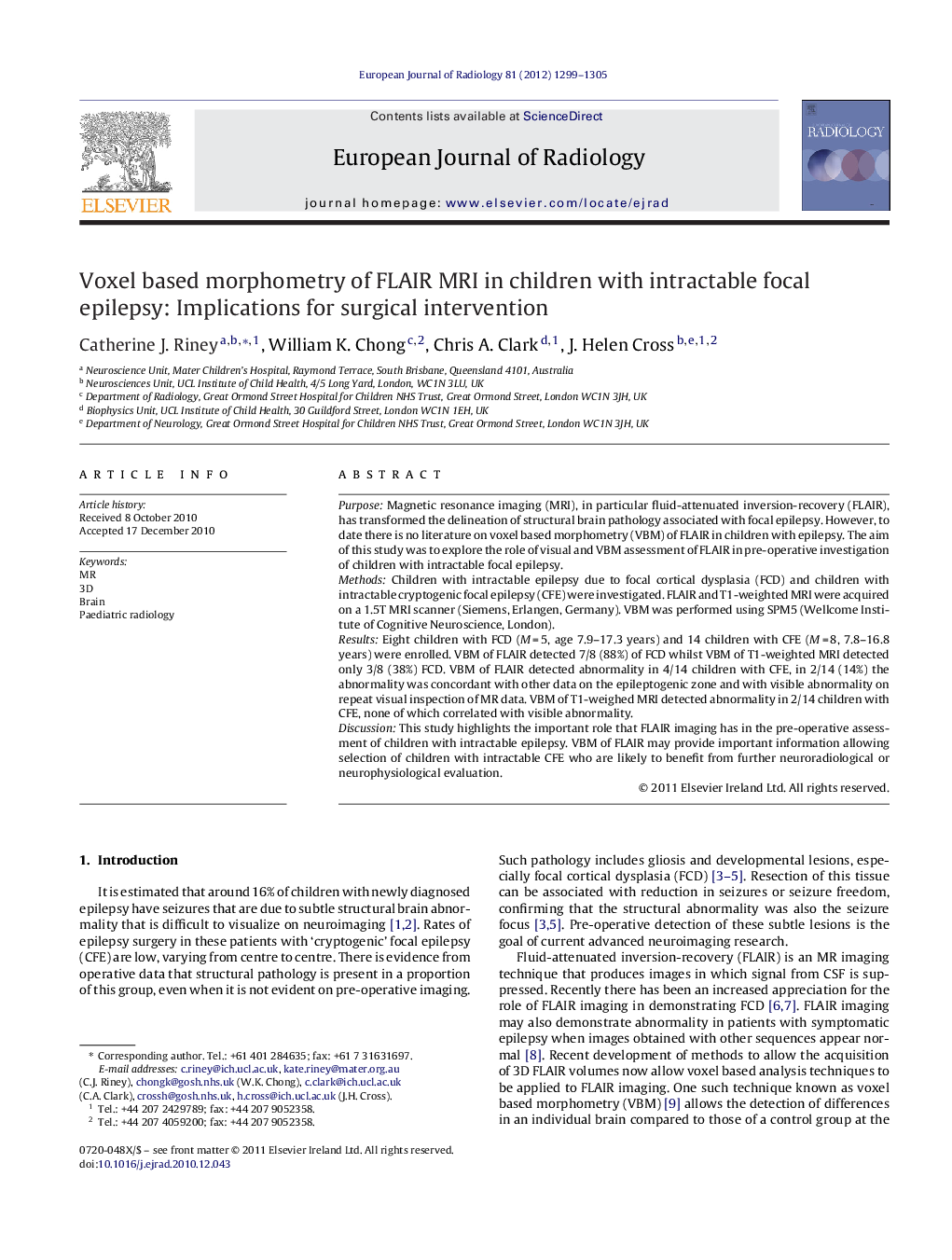 Voxel based morphometry of FLAIR MRI in children with intractable focal epilepsy: Implications for surgical intervention