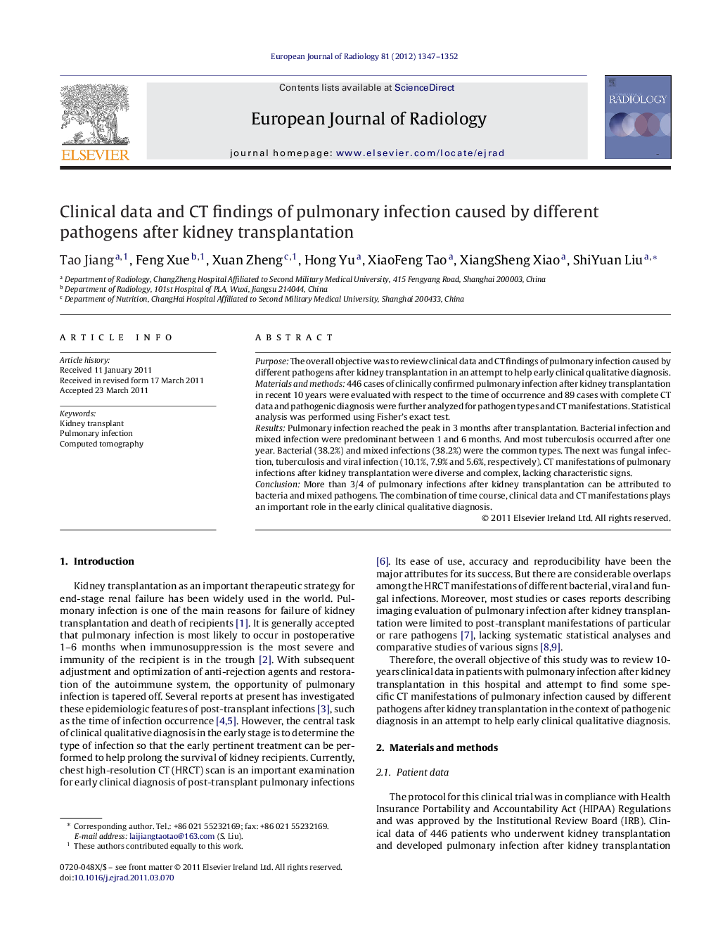 Clinical data and CT findings of pulmonary infection caused by different pathogens after kidney transplantation